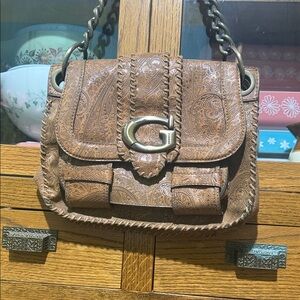Vintage leather Guess Brown Embossed Crossbody Bag